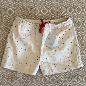 Oso & Me NWT Kids Cream Dot Print Bingo Shorts with Red Drawstring. Size Y8